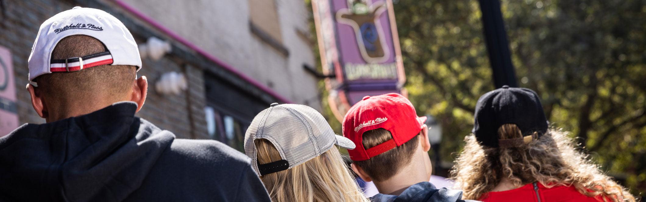 back of Trail Blazers snapback hats in front of voodoo donunts