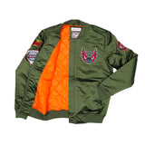 Mitchell & Ness Olive & Orange Satin Bomber Jacket