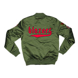 Mitchell & Ness Olive & Orange Satin Bomber Jacket