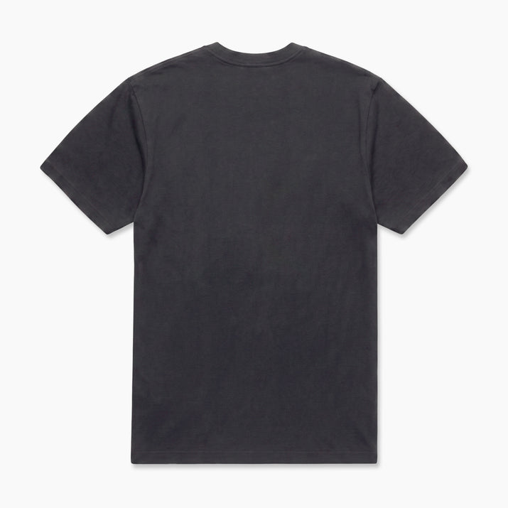 A dark charcoal gray short-sleeve crewneck t-shirt shown from the back, laid flat against a clean white background.