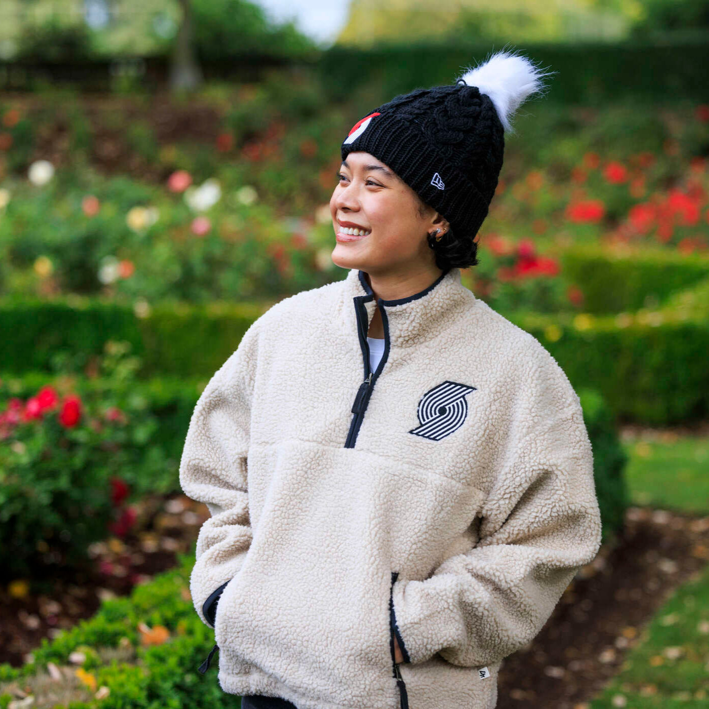 '47 Brand Women's White Quarter-Zip Fleece Jacket With Pockets