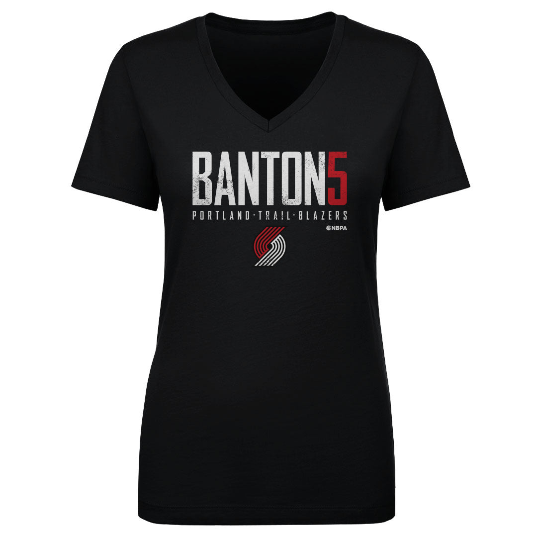 Dalano Banton Portland Trail Blazers Elite WHT Women's V-Neck T-Shirt Black