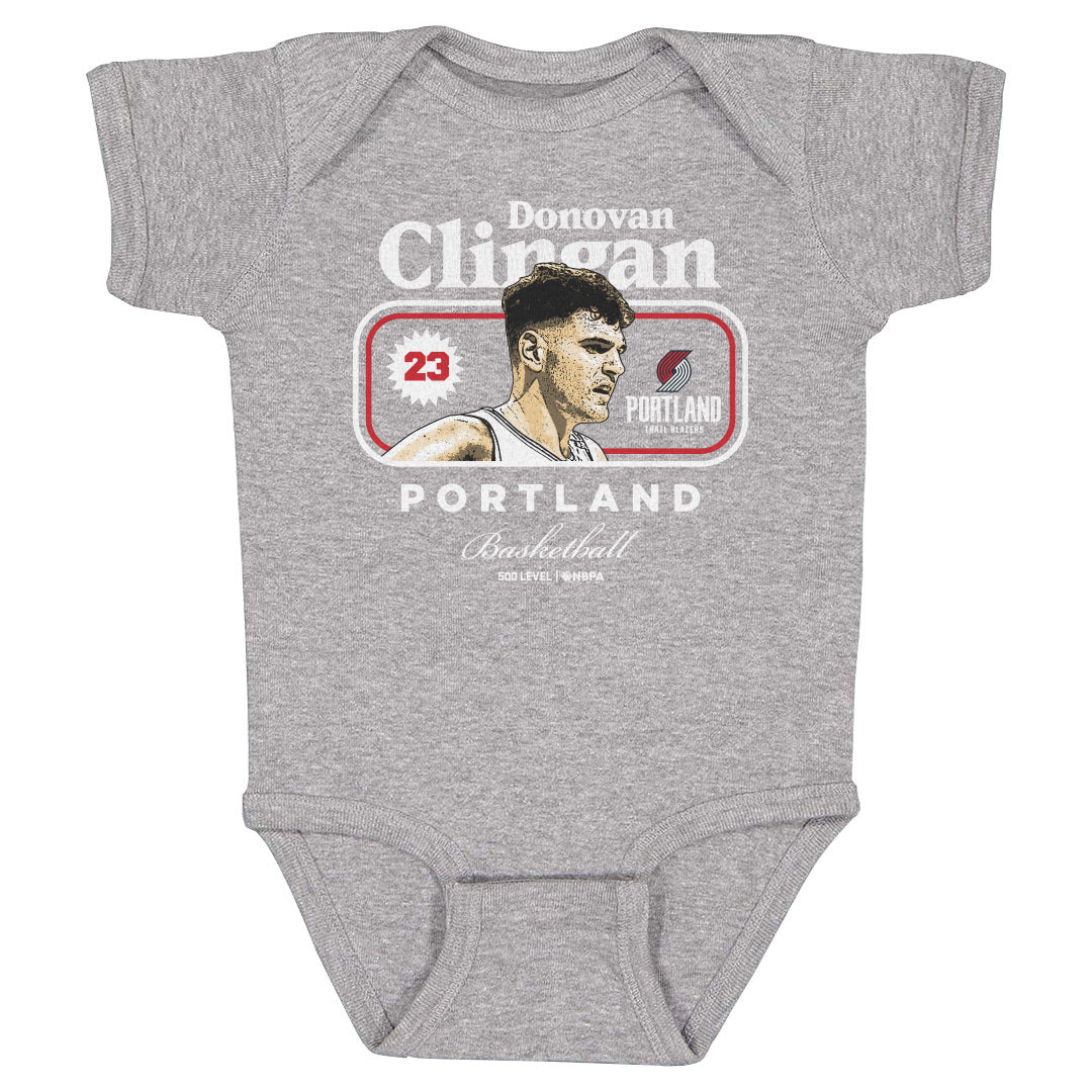 Donovan Clingan Portland Trail Blazers Cover Baby Creeper Kids Baby Onesie Heather Gray