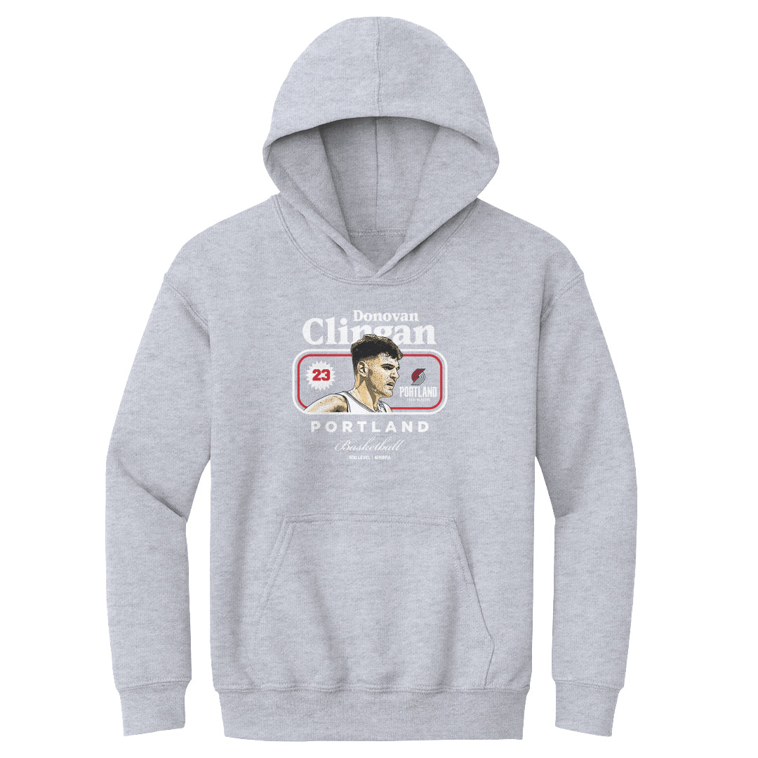 Donovan Clingan Portland Trail Blazers Cover Youth Hoodie Kids Youth Hoodie Gray