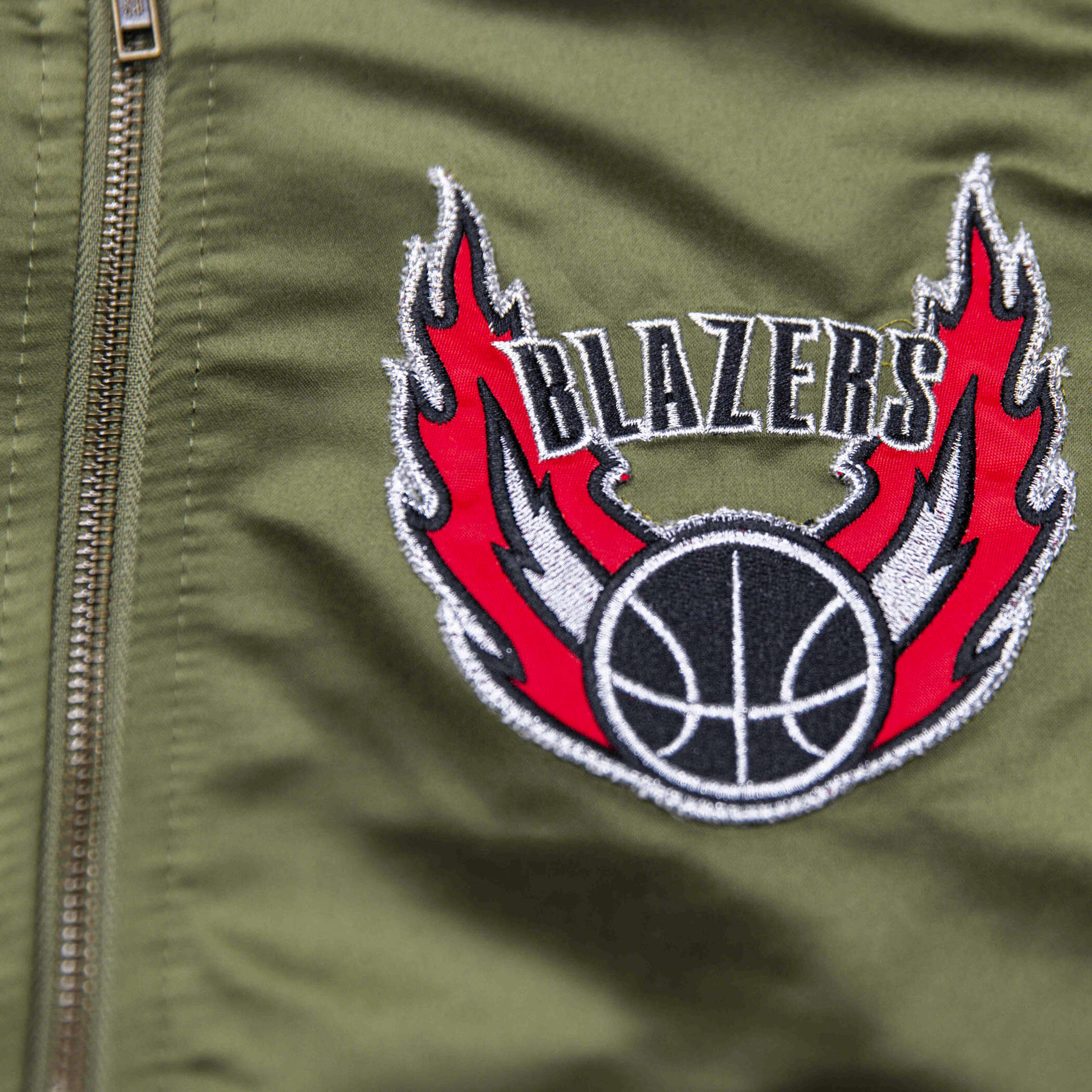 Mitchell & Ness Olive & Orange Satin Bomber Jacket