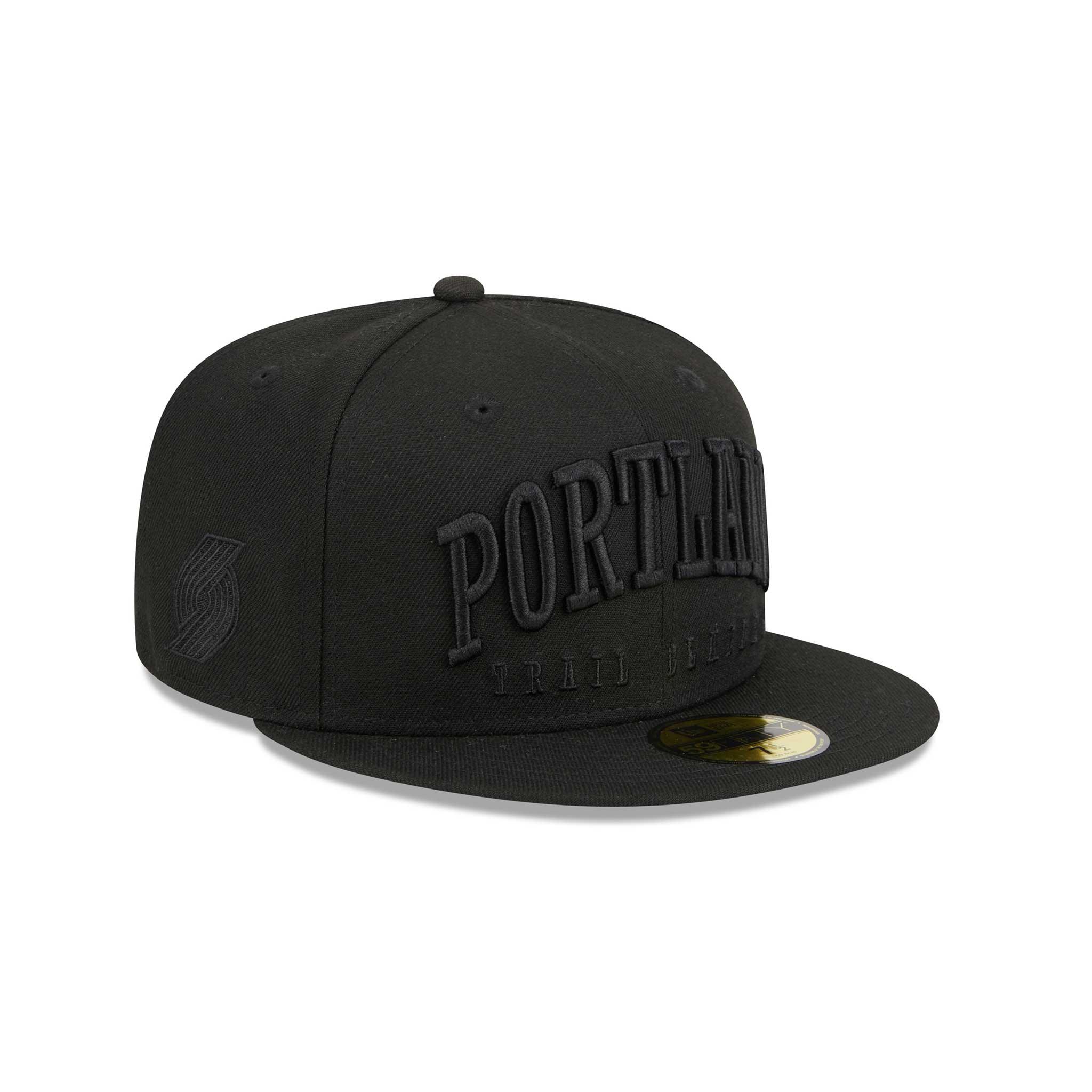 New Era Portland Black On Black Text Fitted Cap