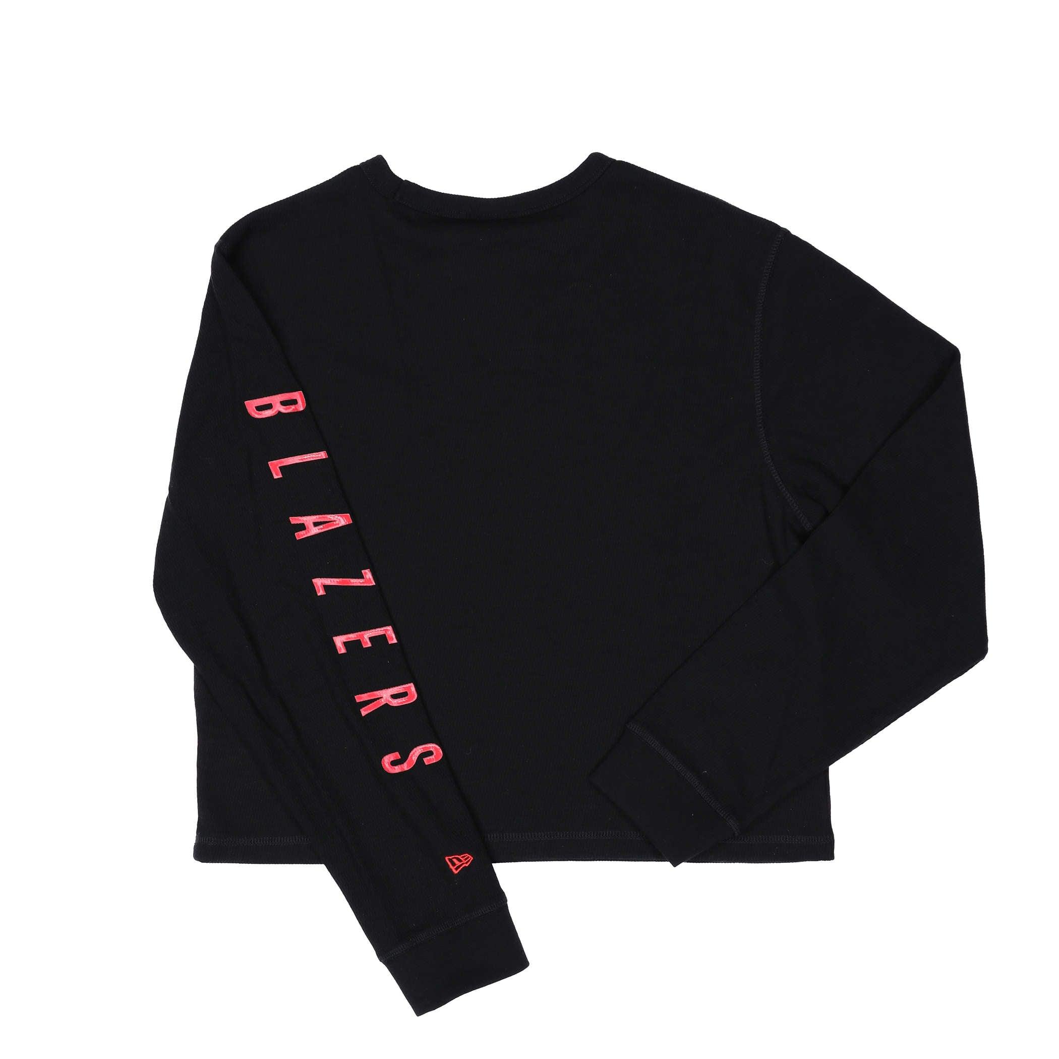 New Era Women's Waffle Knit Long Sleeve Black Crop Top