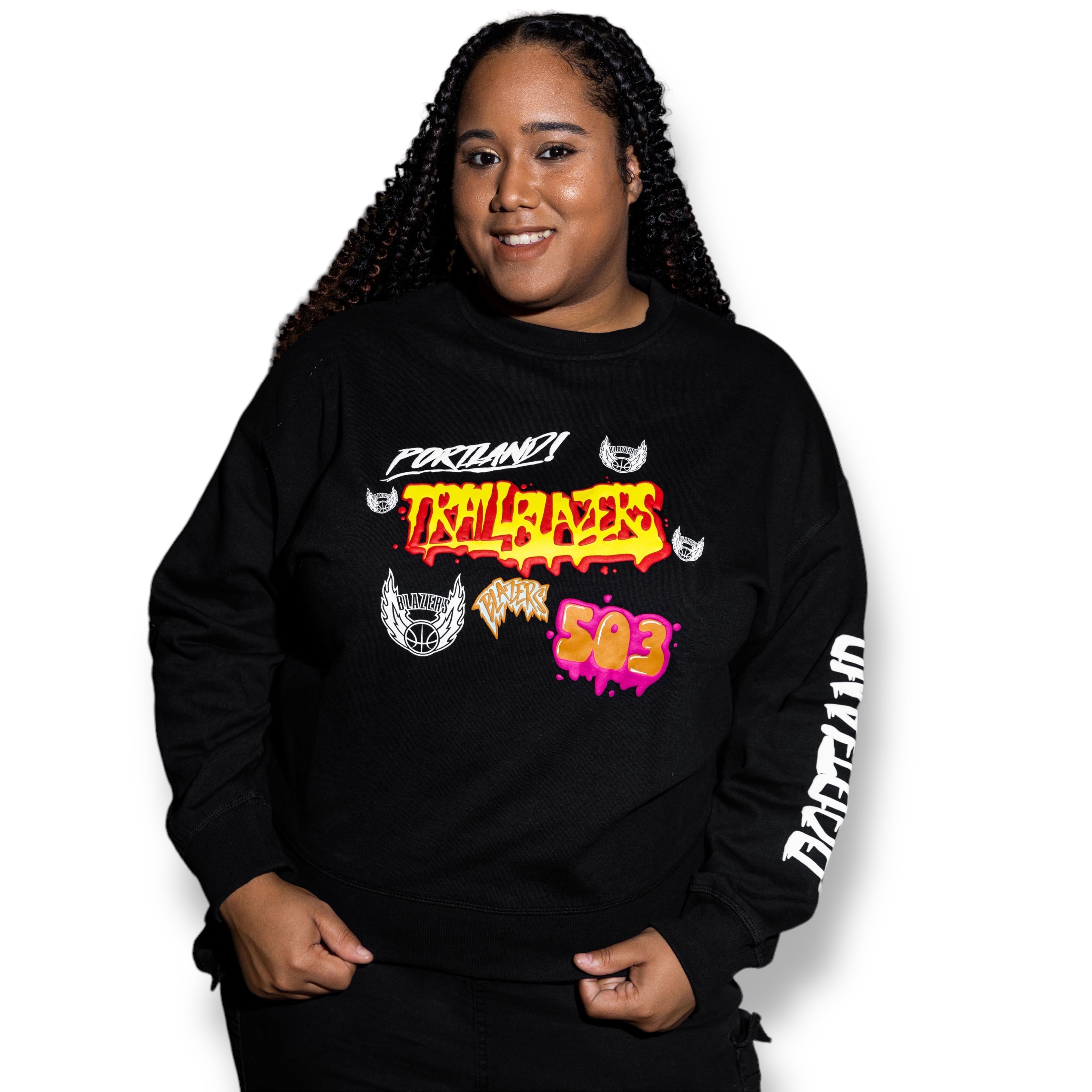 Portland Blazers Mitchell & Ness Slap Sticker Women's Crewneck