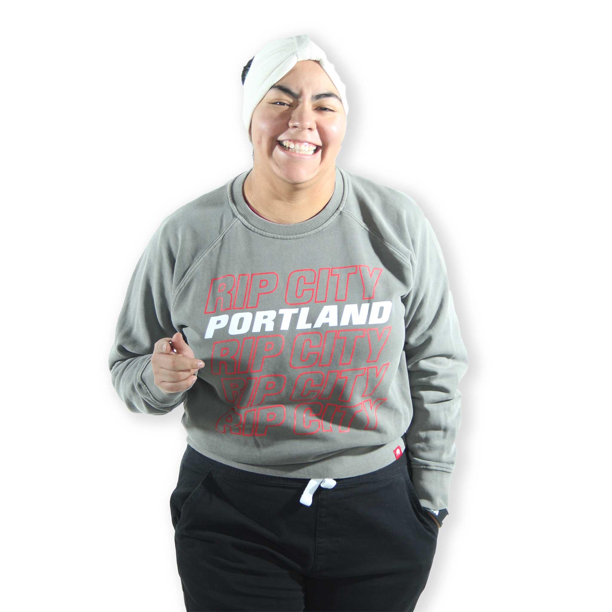Sportiqe Women's Rip City Cotton Ashlyn Gray Crewneck