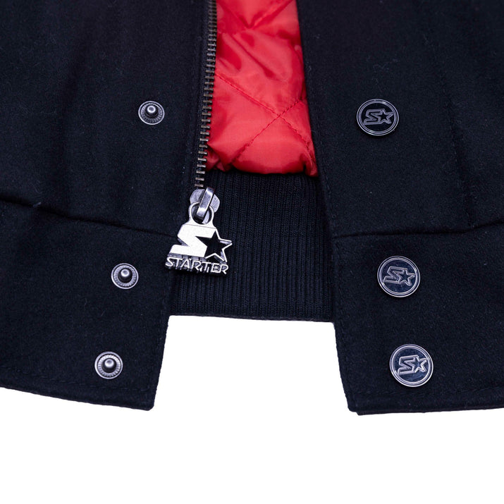 Starter Prospect Retro Varsity Jacket Black Wool Blend With White Leather Sleeves
