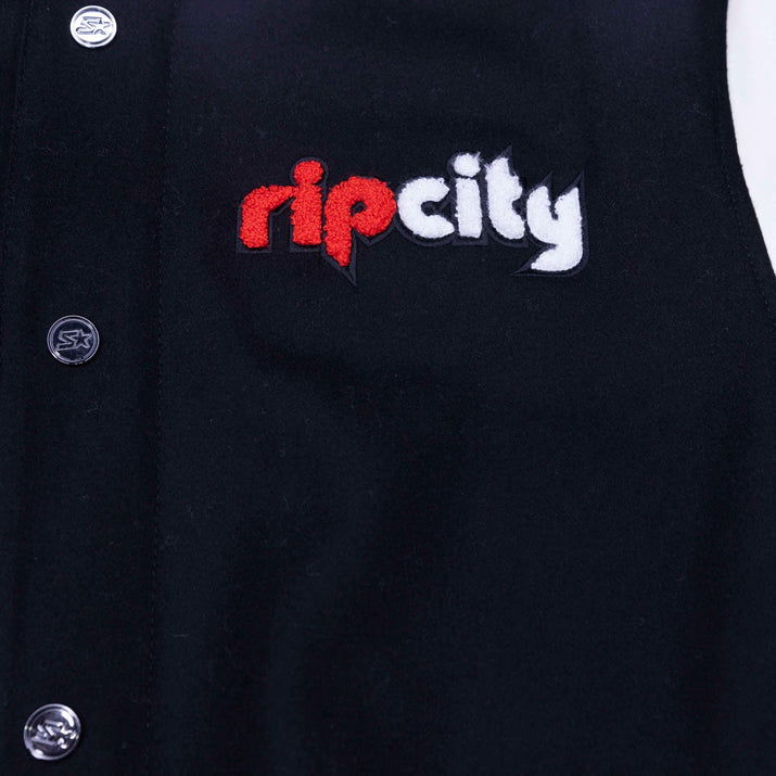Starter Prospect Retro Varsity Jacket Black Wool Blend With White Leather Sleeves