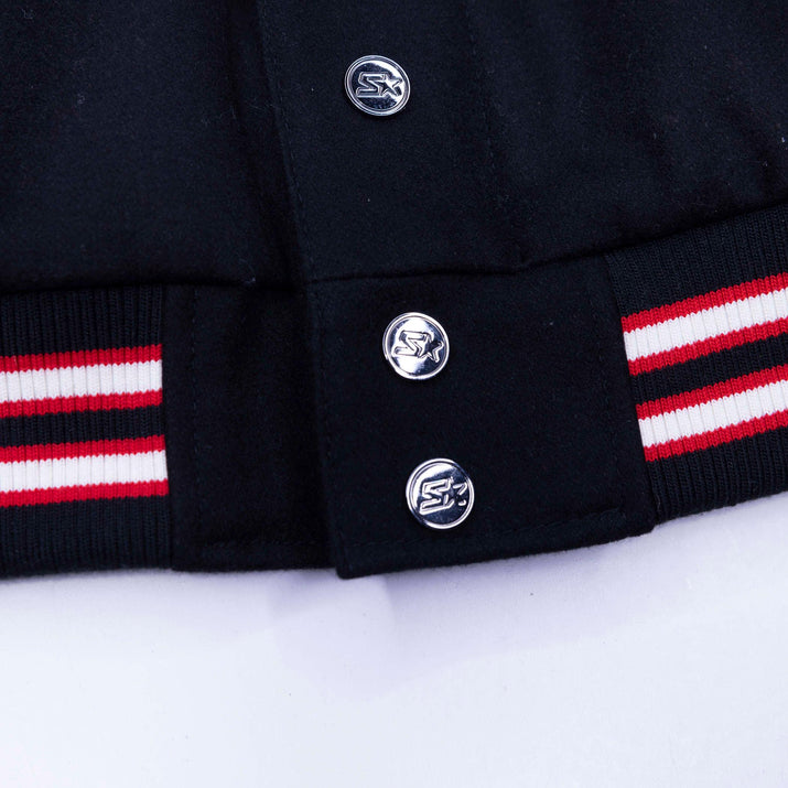 Starter Prospect Retro Varsity Jacket Black Wool Blend With White Leather Sleeves