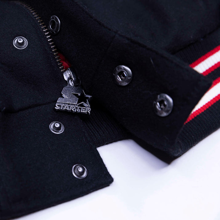 Starter Prospect Retro Varsity Jacket Black Wool Blend With White Leather Sleeves