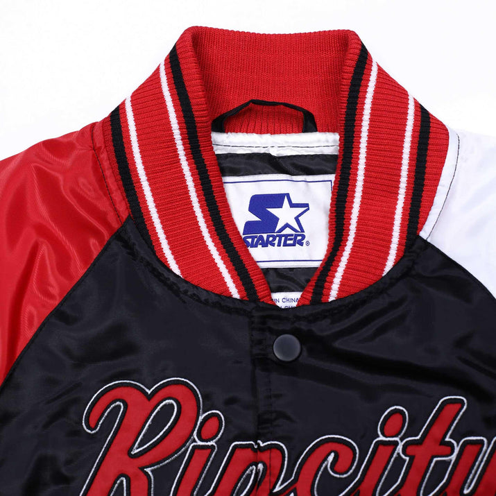 Starter Ripcity Youth Color Block Black, Red & White Varsity Jacket