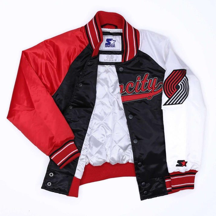 Starter Ripcity Youth Color Block Black, Red & White Varsity Jacket