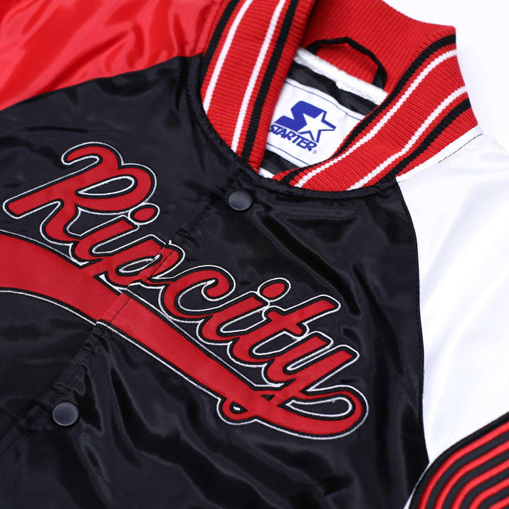Starter Ripcity Youth Color Block Black, Red & White Varsity Jacket
