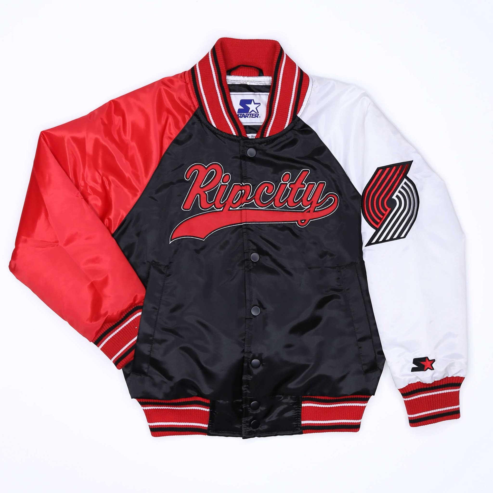 Starter Ripcity Youth Color Block Black, Red & White Varsity Jacket
