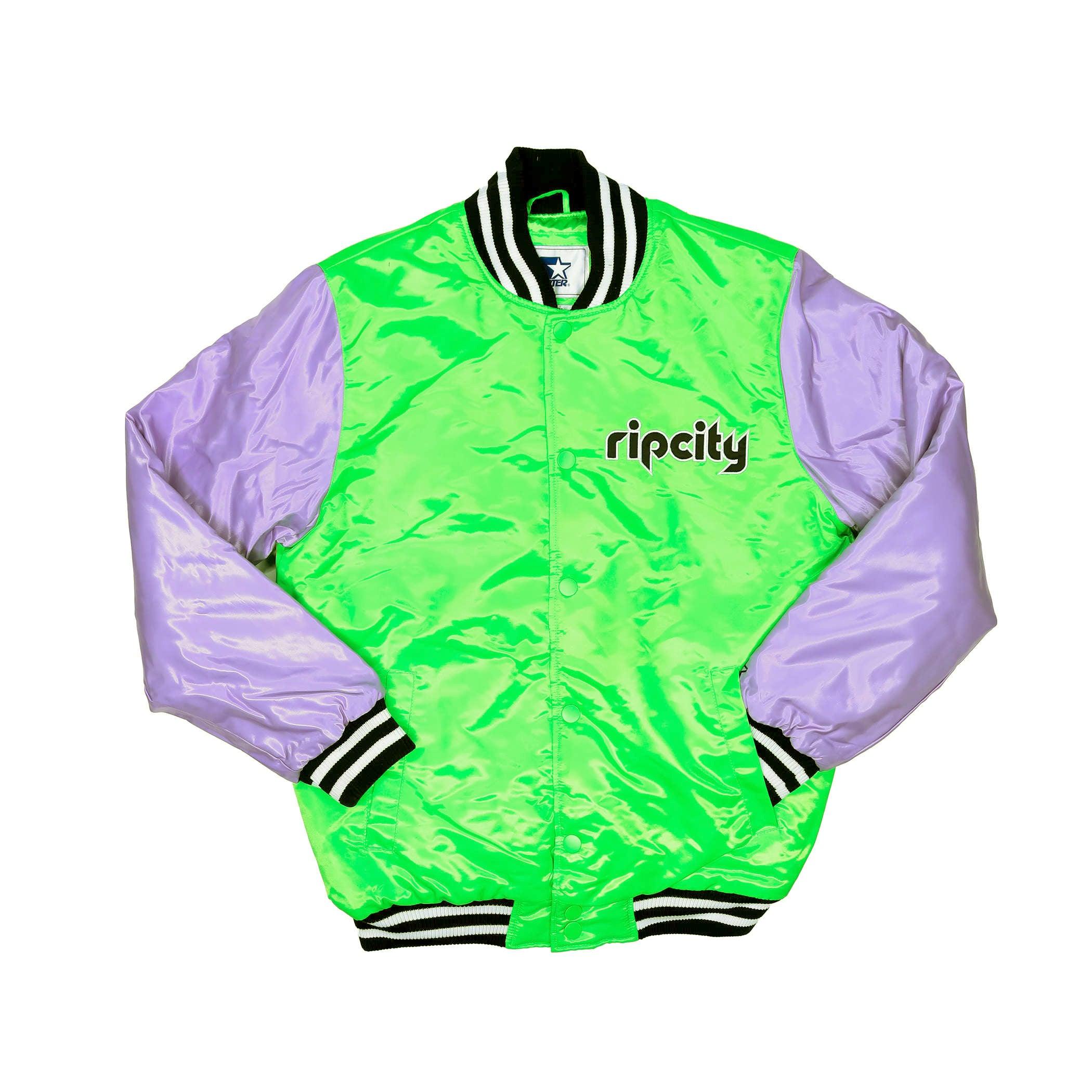 Starter ripcity Cross Bronx Neon Green & Purple Retro Satin Jacket