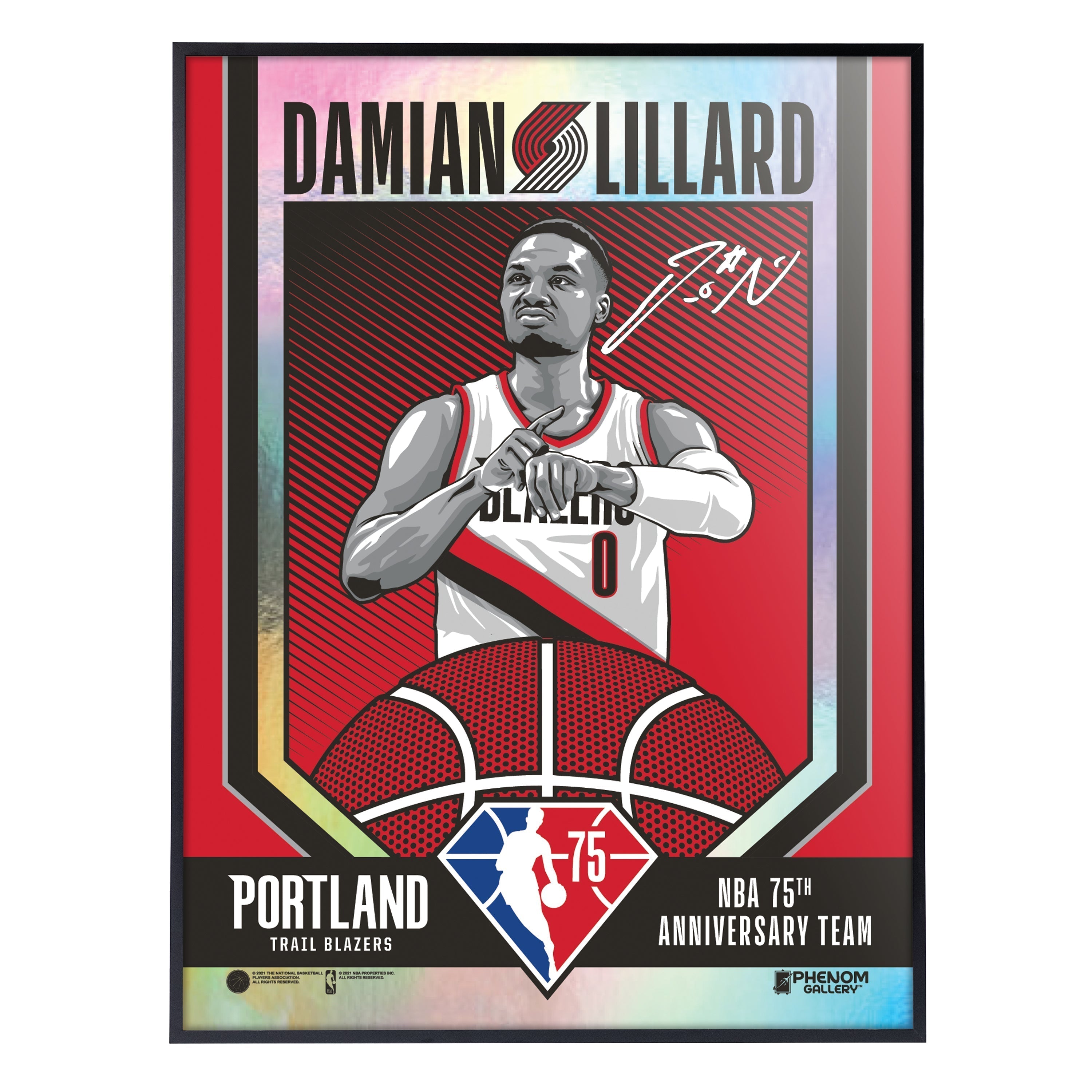 Phenom Gallery Portland Trail Blazers 75th Anniversary Damian Lillard 18" X 24" Deluxe Framed Foil Serigraph