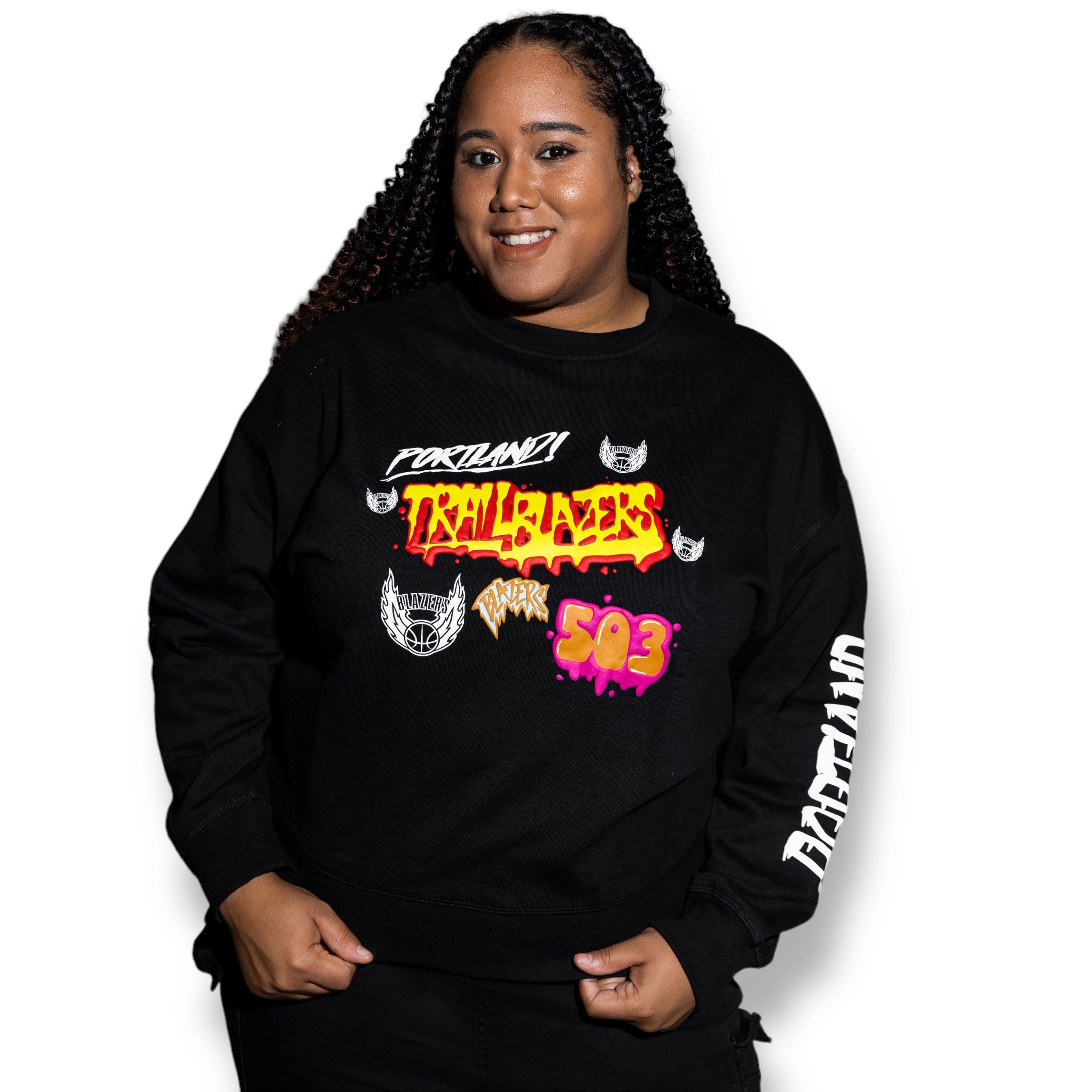 Portland Blazers Mitchell & Ness Slap Sticker Women's Crewneck - XS - 