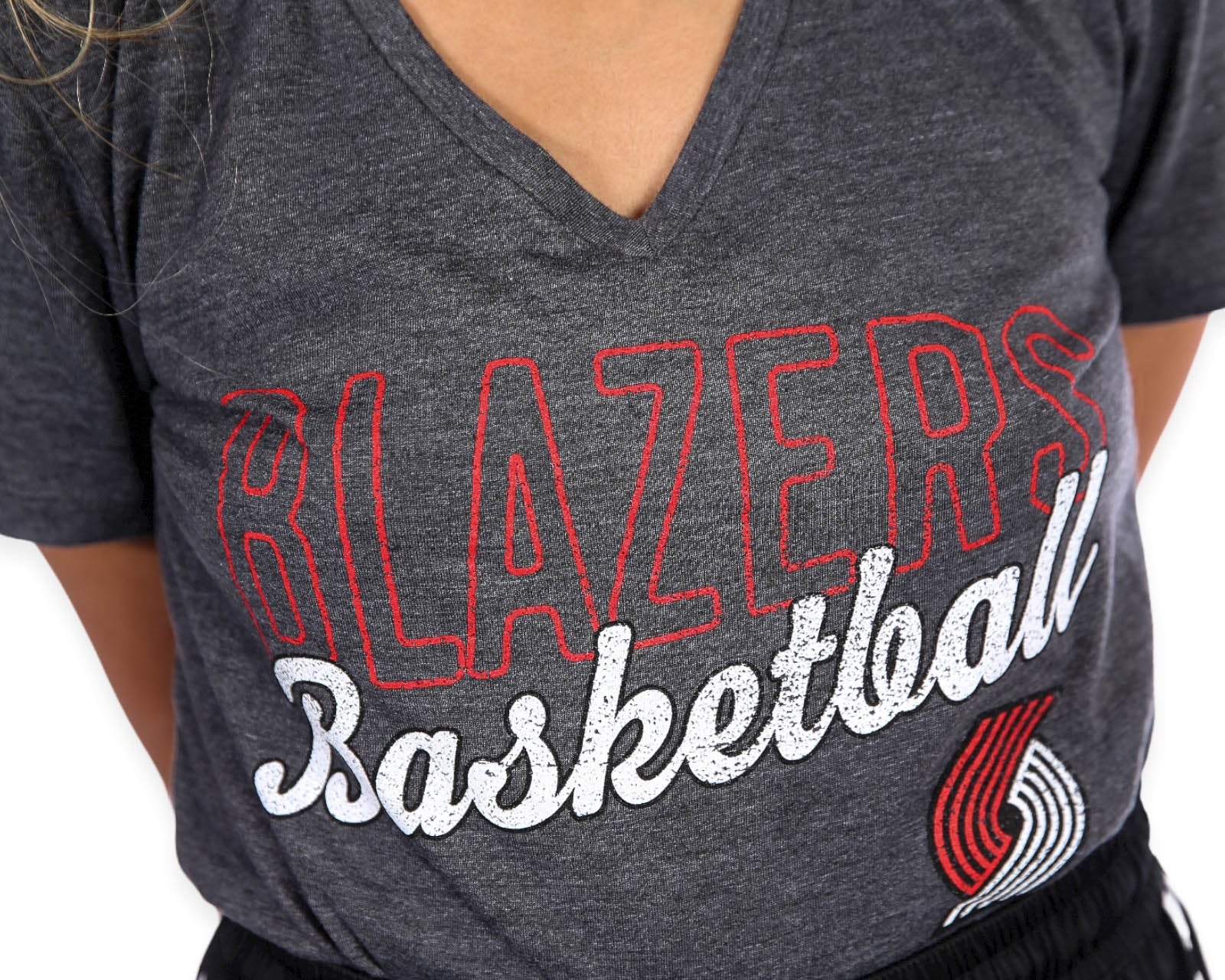 Portland Blazers Women's Slant Outline V-Neck T-Shirt