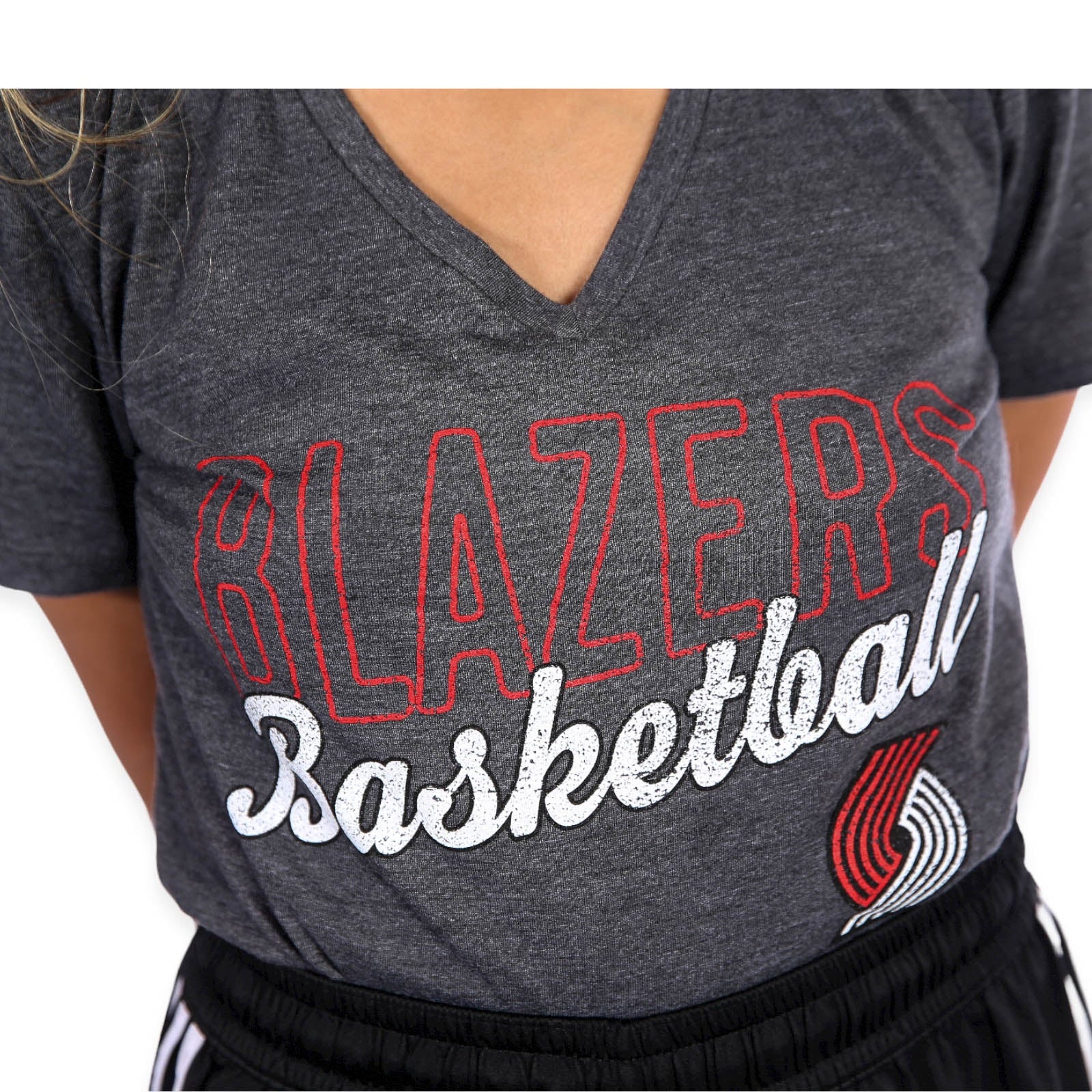 Portland Blazers Women's Slant Outline V-Neck T-Shirt