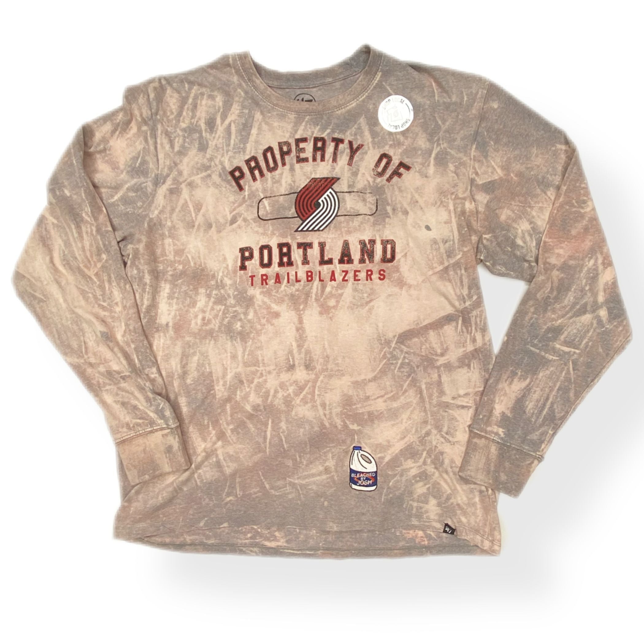 Portland Trail Blazers Bleached By Josh Upcycled Long Sleeve Shirt - 