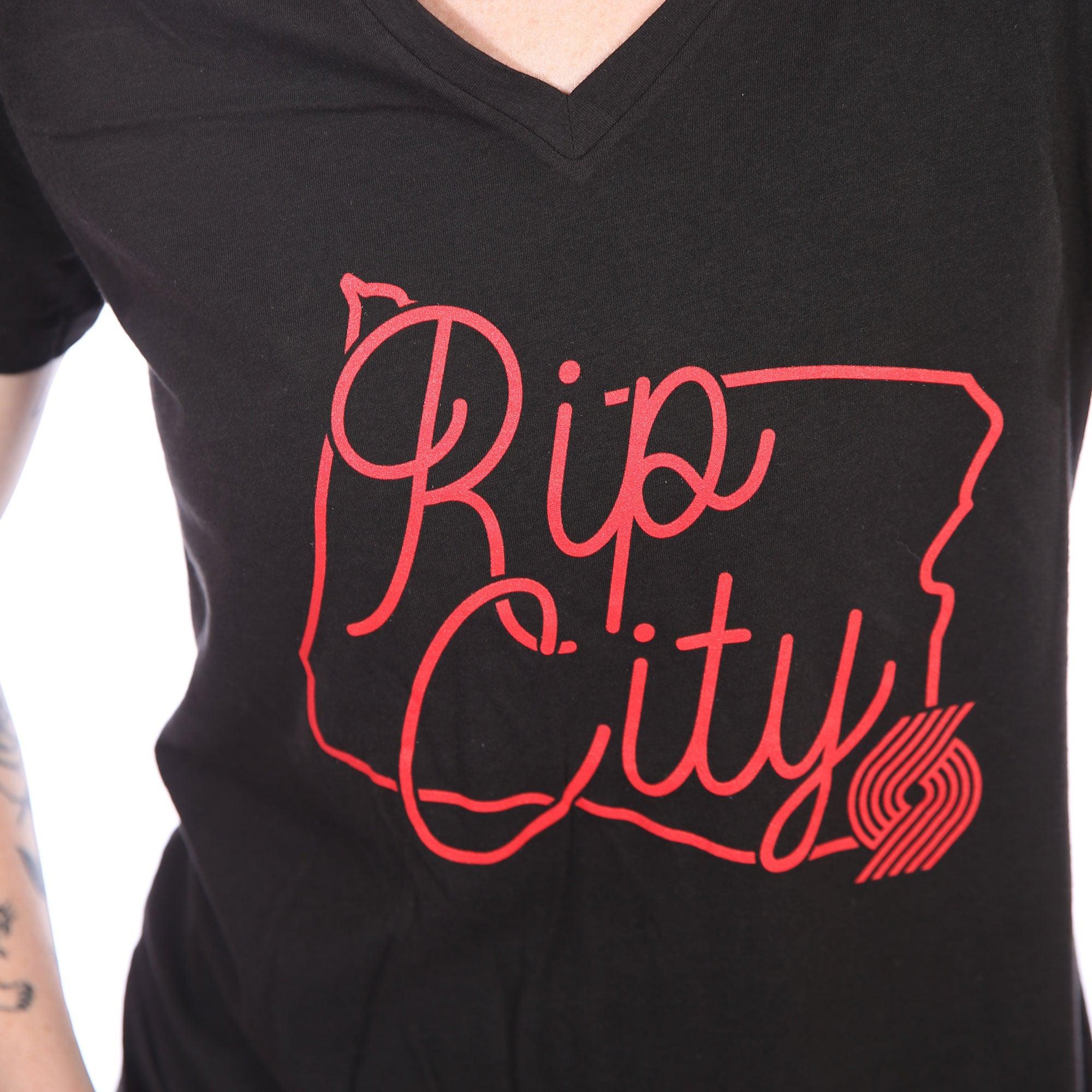Portland Trail Blazers Rip City Script State Women's V-neck T-shirt