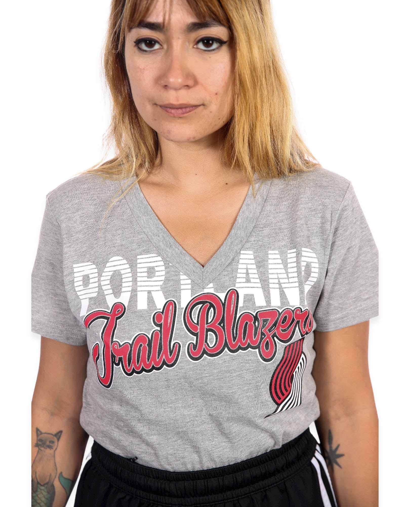 Portland Trail Blazers Women's Training Gray V - Neck Tee - XS - 