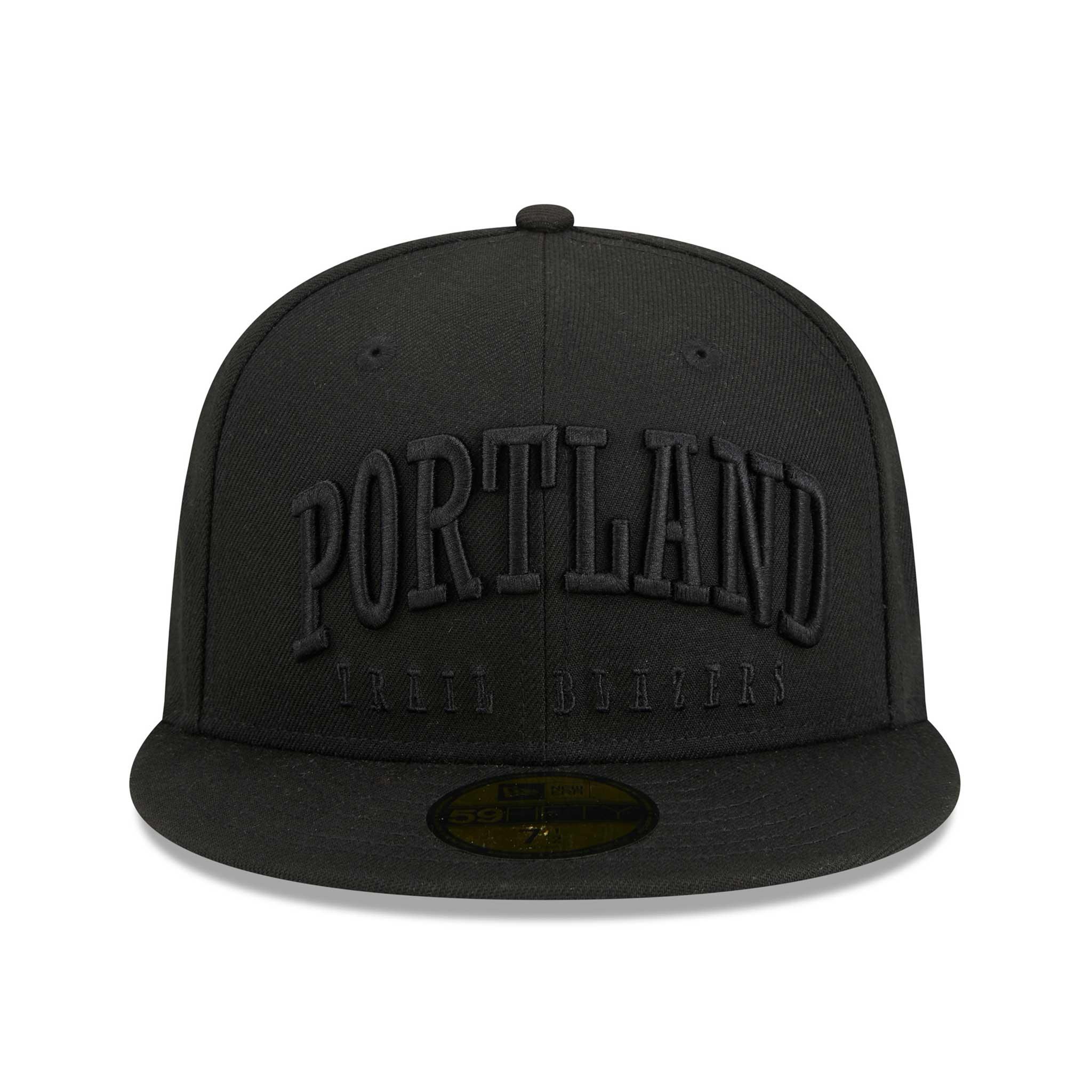 Trail Blazers New Era Portland Black On Black Text Fitted Cap - Rip City Clothing