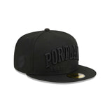 Trail Blazers New Era Portland Black On Black Text Fitted Cap - Rip City Clothing