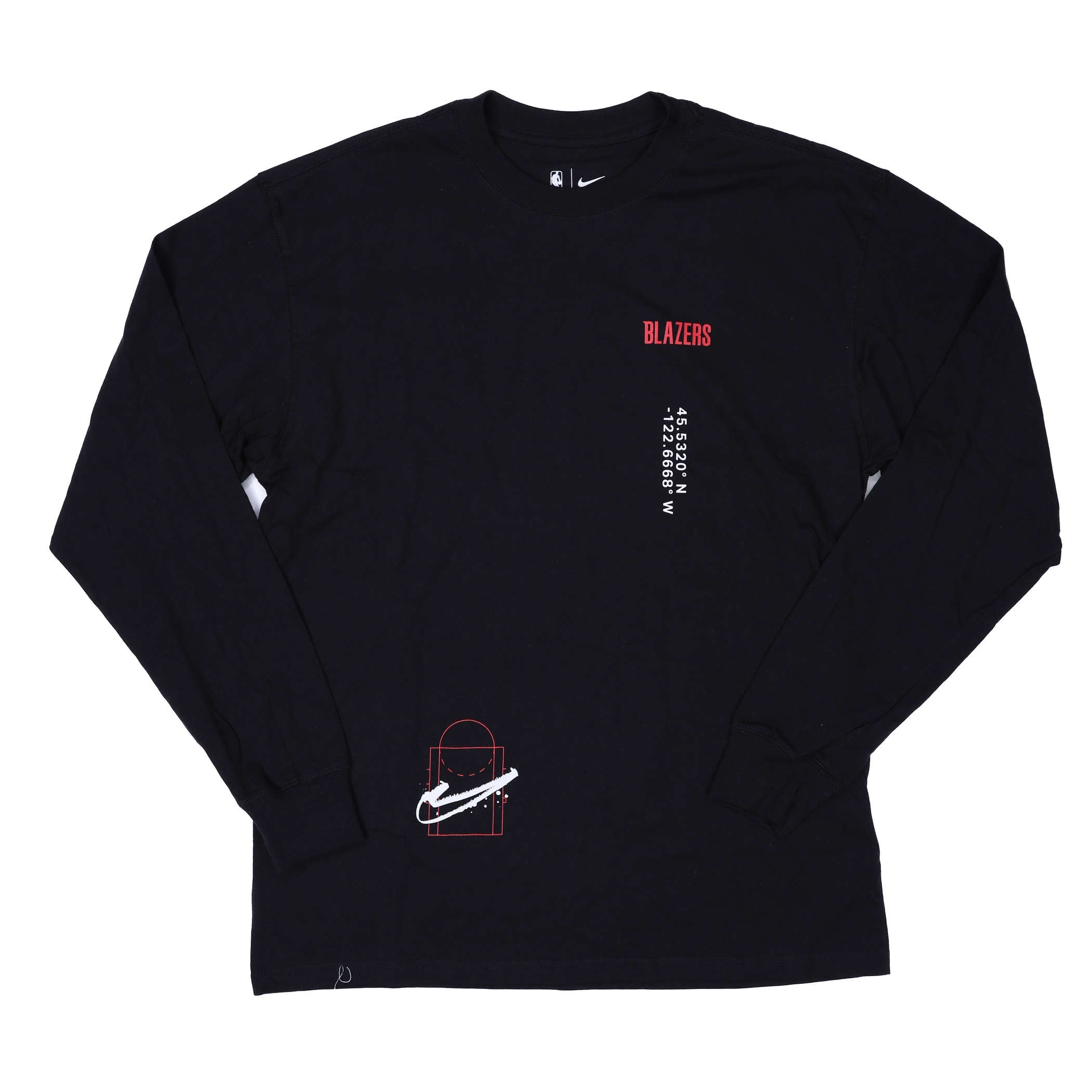 Trail Blazers Nike Courtside Max Black Long Sleeve T - Shirt - XS - 