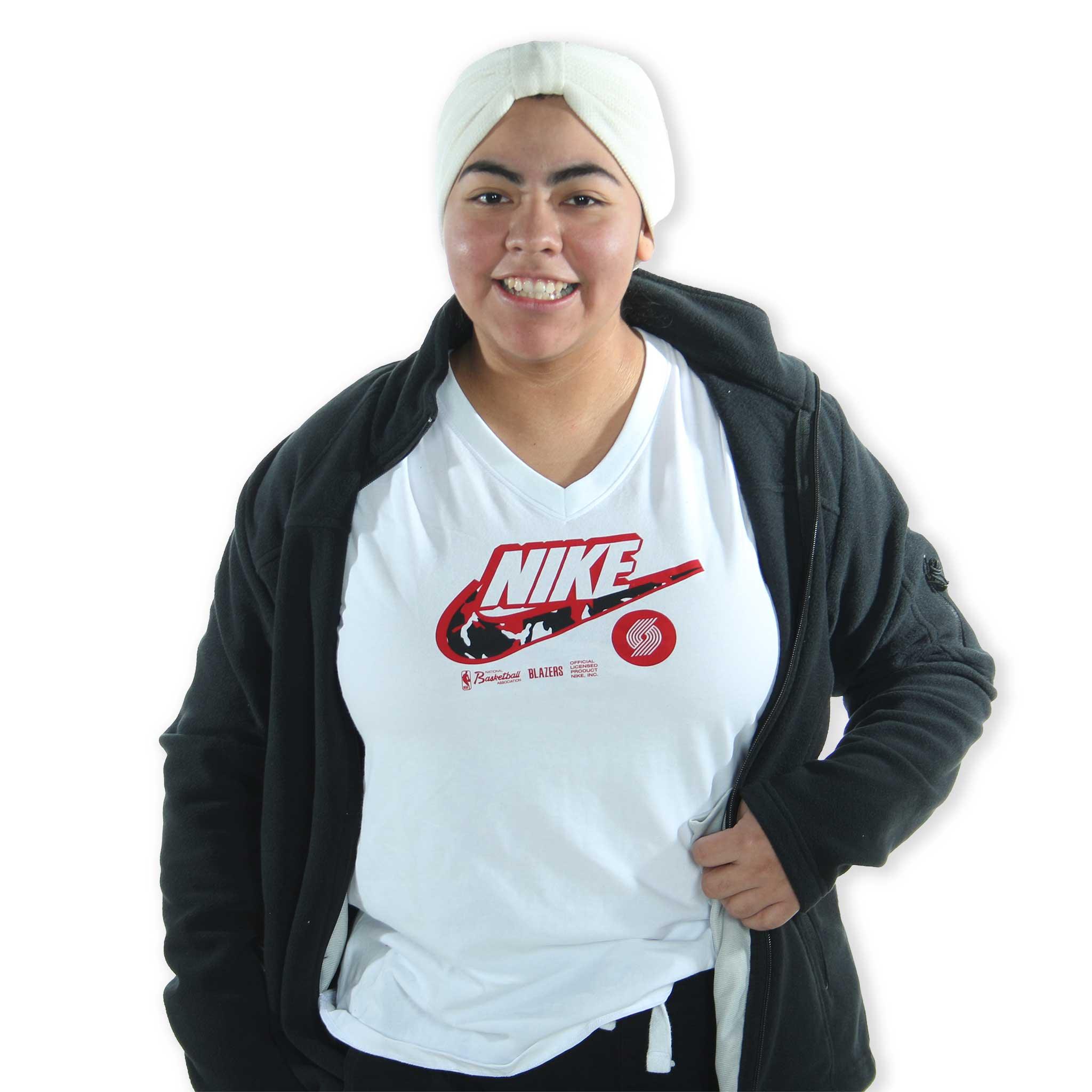 Trail Blazers Nike Women's Retro Swoosh T-Shirt - Rip City Clothing